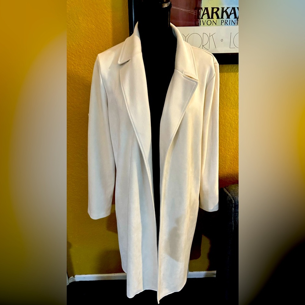 Zara cream long thin suede like overcoat